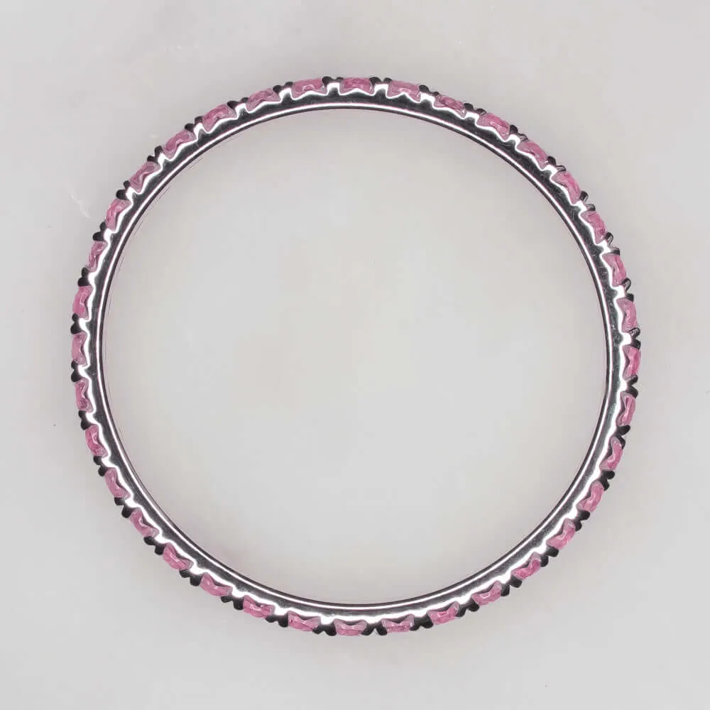 14K WHITE GOLD NATURAL PINK SAPPHIRE ETERNITY RING STACKING WEDDING BAND PAVE WG