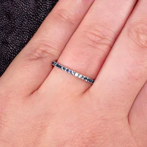 14K WHITE GOLD ROYAL BLUE NATURAL SAPPHIRE ETERNITY RING STACKABLE WEDDING BAND