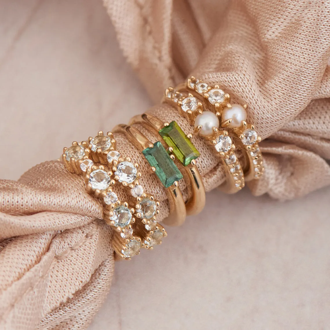 14kt Gold Pearl and White Sapphire Huggie Hoop Earrings
