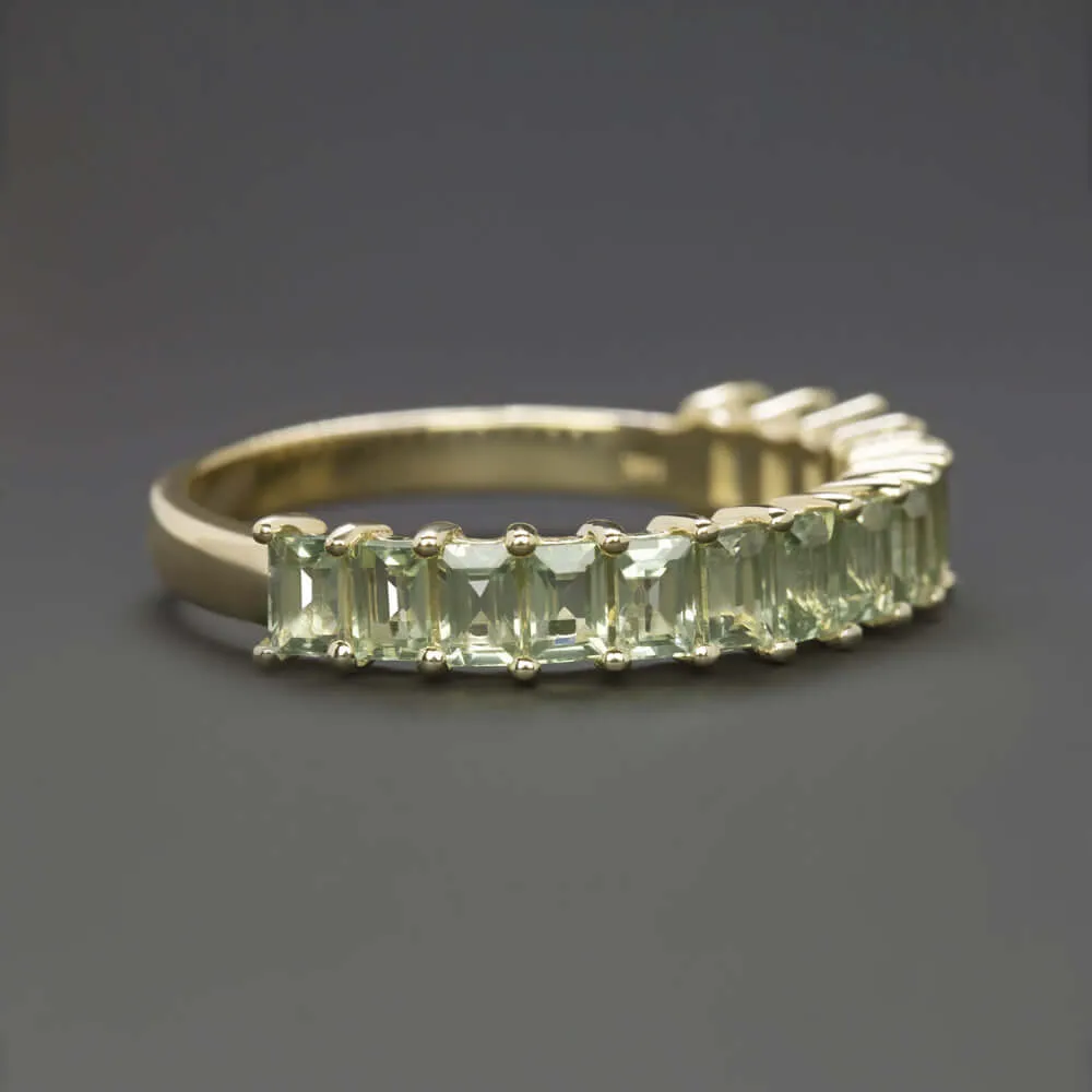 1.5ct NATURAL GREEN SAPPHIRE STACKING RING WEDDING BAND 14k YELLOW GOLD BAGUETTE