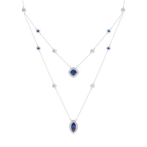 2.6 CT. Cushion & Marquise Cut Sapphire Halo Layered Necklace
