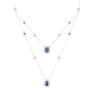 2.98 CT. Pear & Emerald-Cut Sapphire Halo Layered Necklace