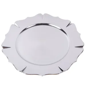33cm Metallic Silver Melamine Charger Plater with Bamboo Trim