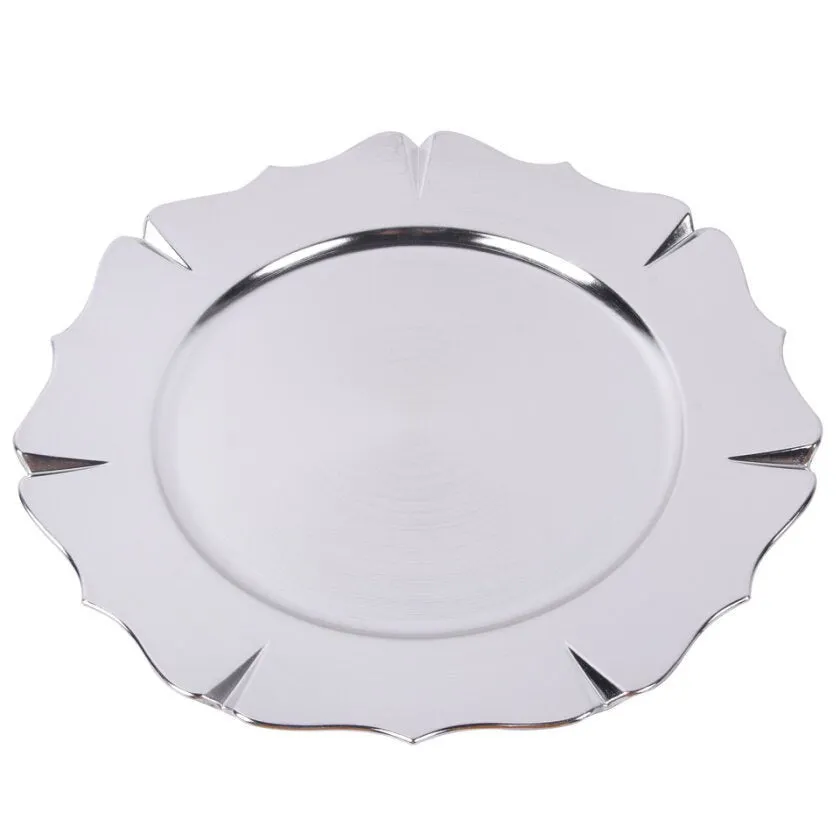 33cm Metallic Silver Melamine Charger Plater with Bamboo Trim