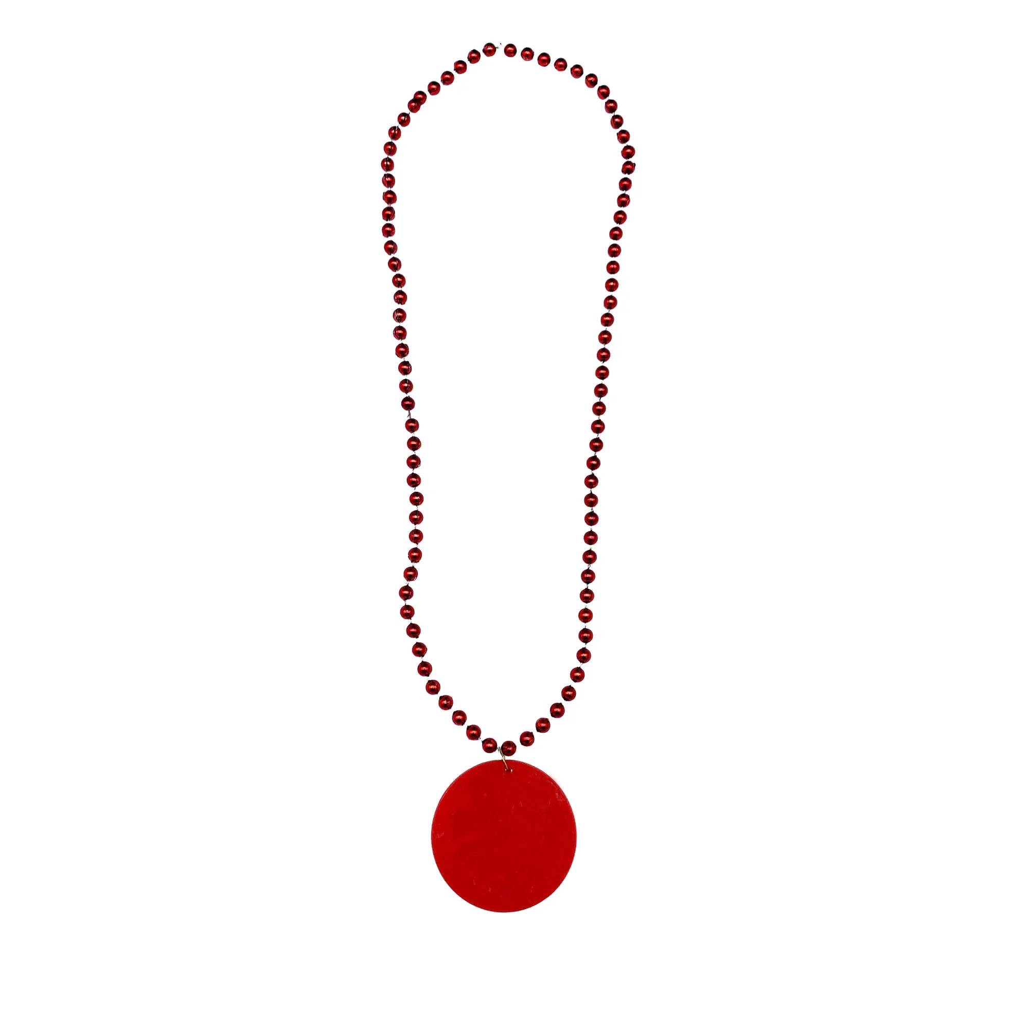 33" 7mm Metallic Red Bead Necklace with 2.5" Red Disc (Each)