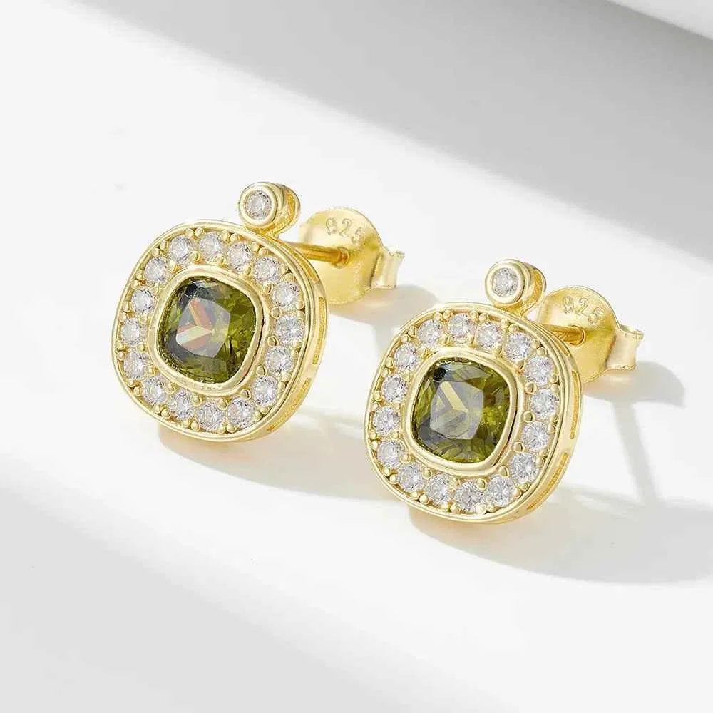 925 Sterling Silver Earring, Ring, and Necklace Charm Jewelry Set - Olive Green Zircon - CCF0025