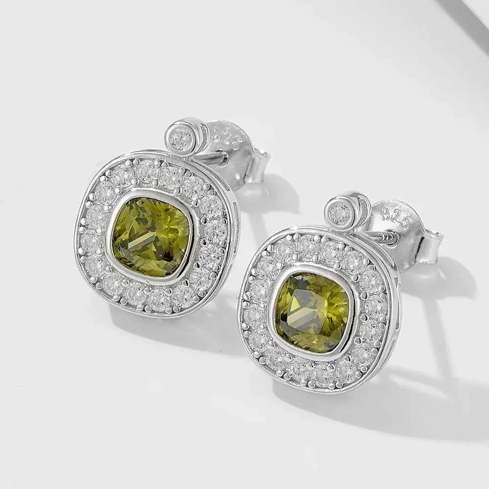 925 Sterling Silver Earring, Ring, and Necklace Charm Jewelry Set - Olive Green Zircon - CCF0025