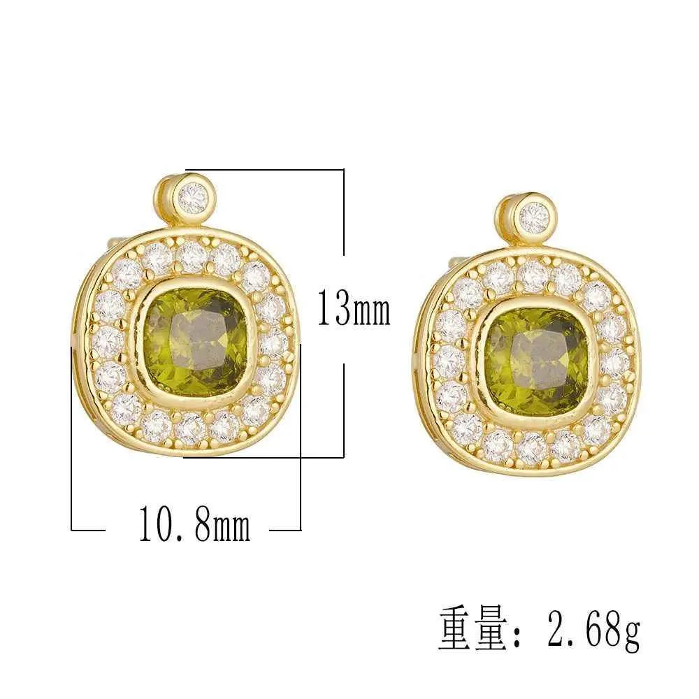 925 Sterling Silver Earring, Ring, and Necklace Charm Jewelry Set - Olive Green Zircon - CCF0025