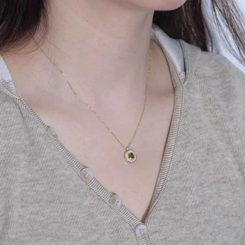 925 Sterling Silver Earring, Ring, and Necklace Charm Jewelry Set - Olive Green Zircon - CCF0025