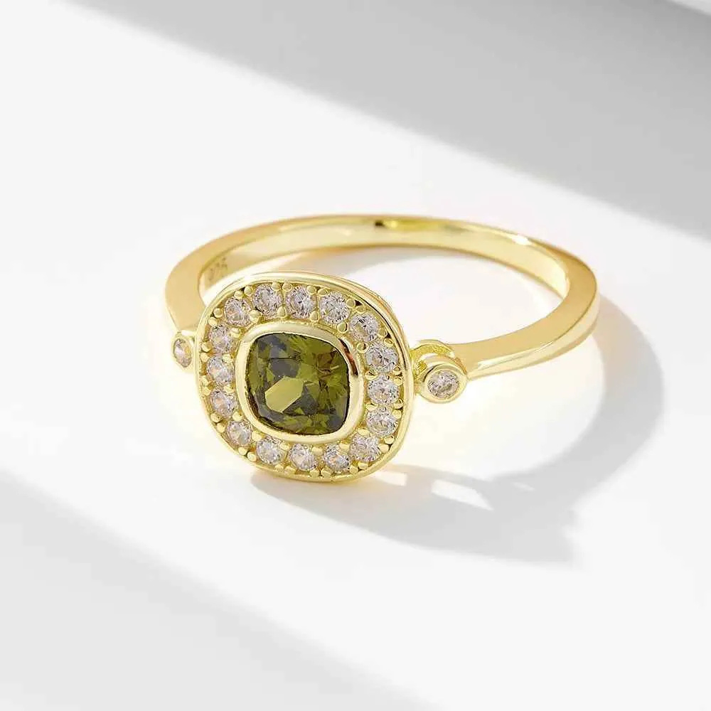 925 Sterling Silver Earring, Ring, and Necklace Charm Jewelry Set - Olive Green Zircon - CCF0025