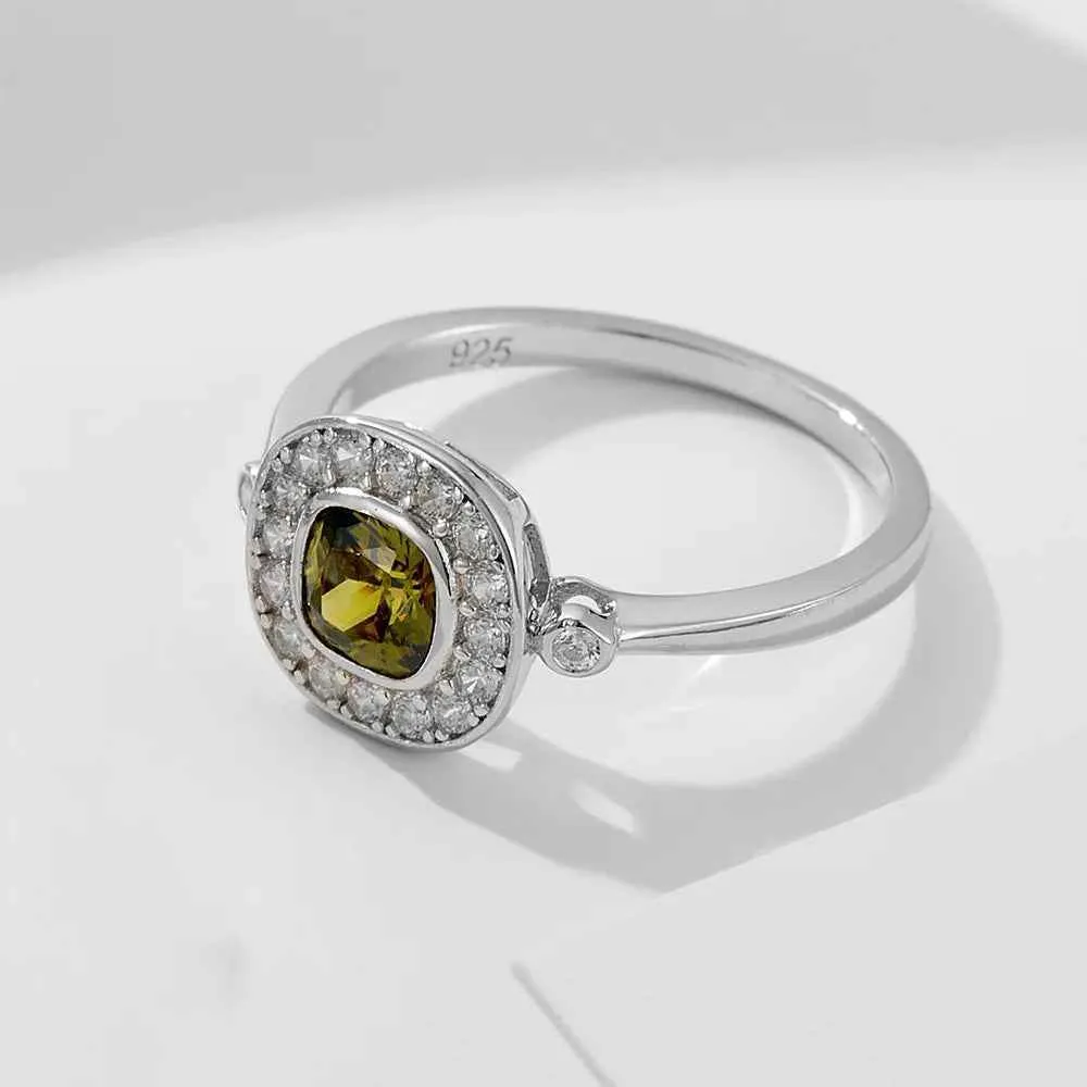925 Sterling Silver Earring, Ring, and Necklace Charm Jewelry Set - Olive Green Zircon - CCF0025