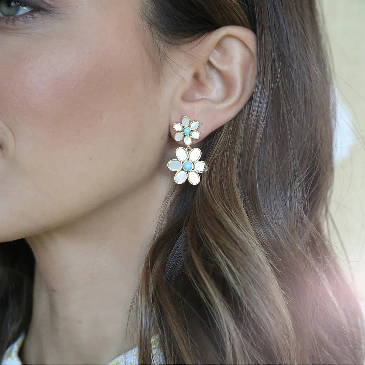 ASHA Double Daisy Turquoise Earrings