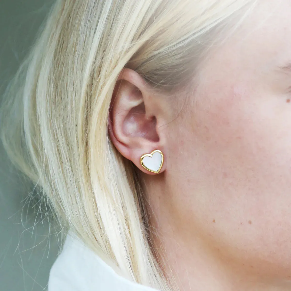 ASHA Heart Studs, Mother of Pearl