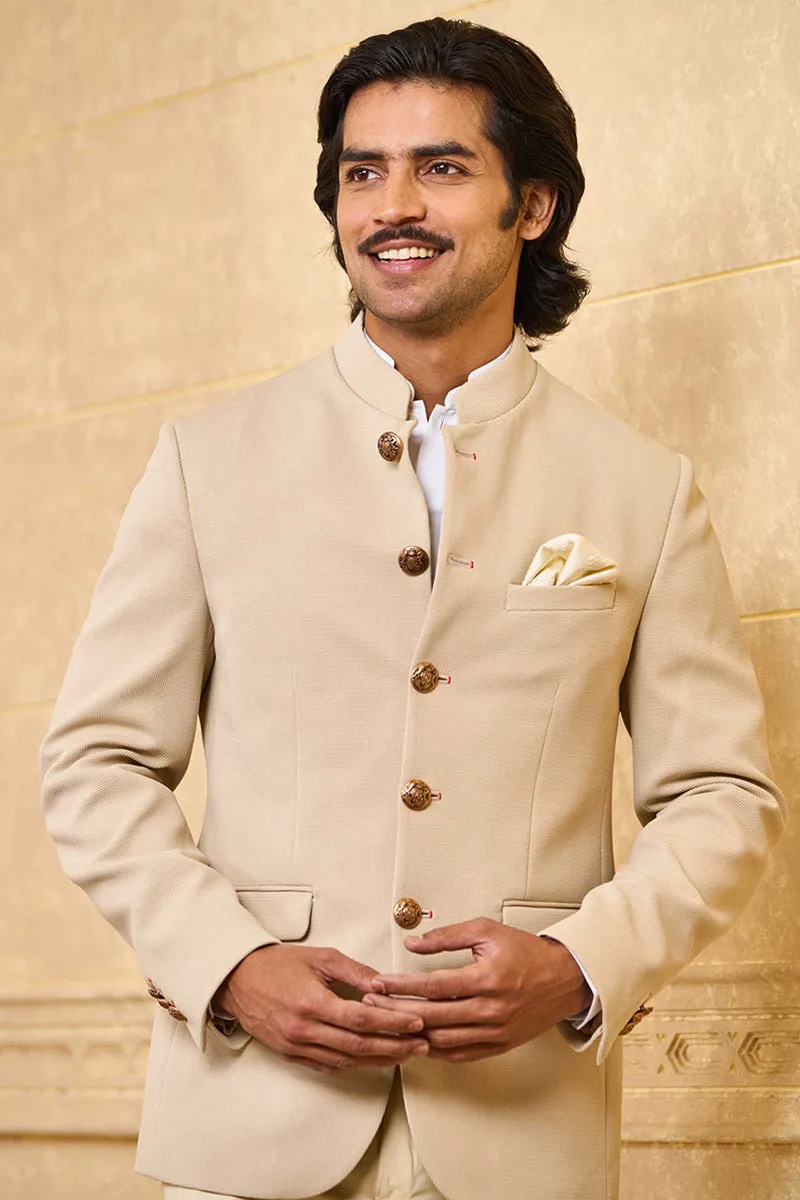 Beige Knit Bandhgala