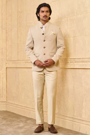 Beige Knit Bandhgala
