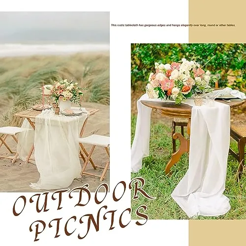 BESBESME Beige Chiffon Table Runner,Large White Table Runner 10ft Romantic Sheer Table Runner for Wedding Party Bridal Shower Outdoor Decor 28x120 Inch Cream