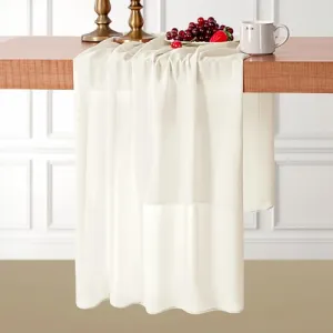 BESBESME Beige Chiffon Table Runner,Large White Table Runner 10ft Romantic Sheer Table Runner for Wedding Party Bridal Shower Outdoor Decor 28x120 Inch Cream