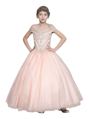 Big Girls Blush Pink Rhinestone Glitter Tulle Pageant Ball Dress 8-16