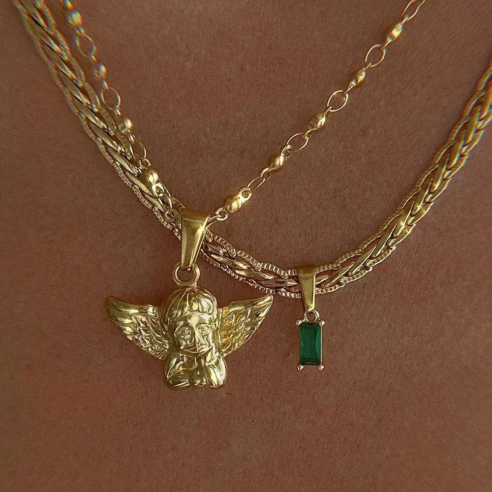 Bohemia Multilayer Cherub Pendant Chain Necklace For Women