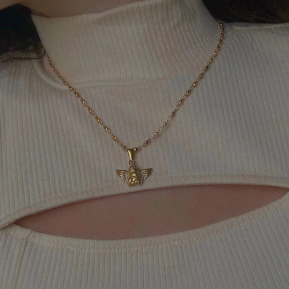 Bohemia Multilayer Cherub Pendant Chain Necklace For Women