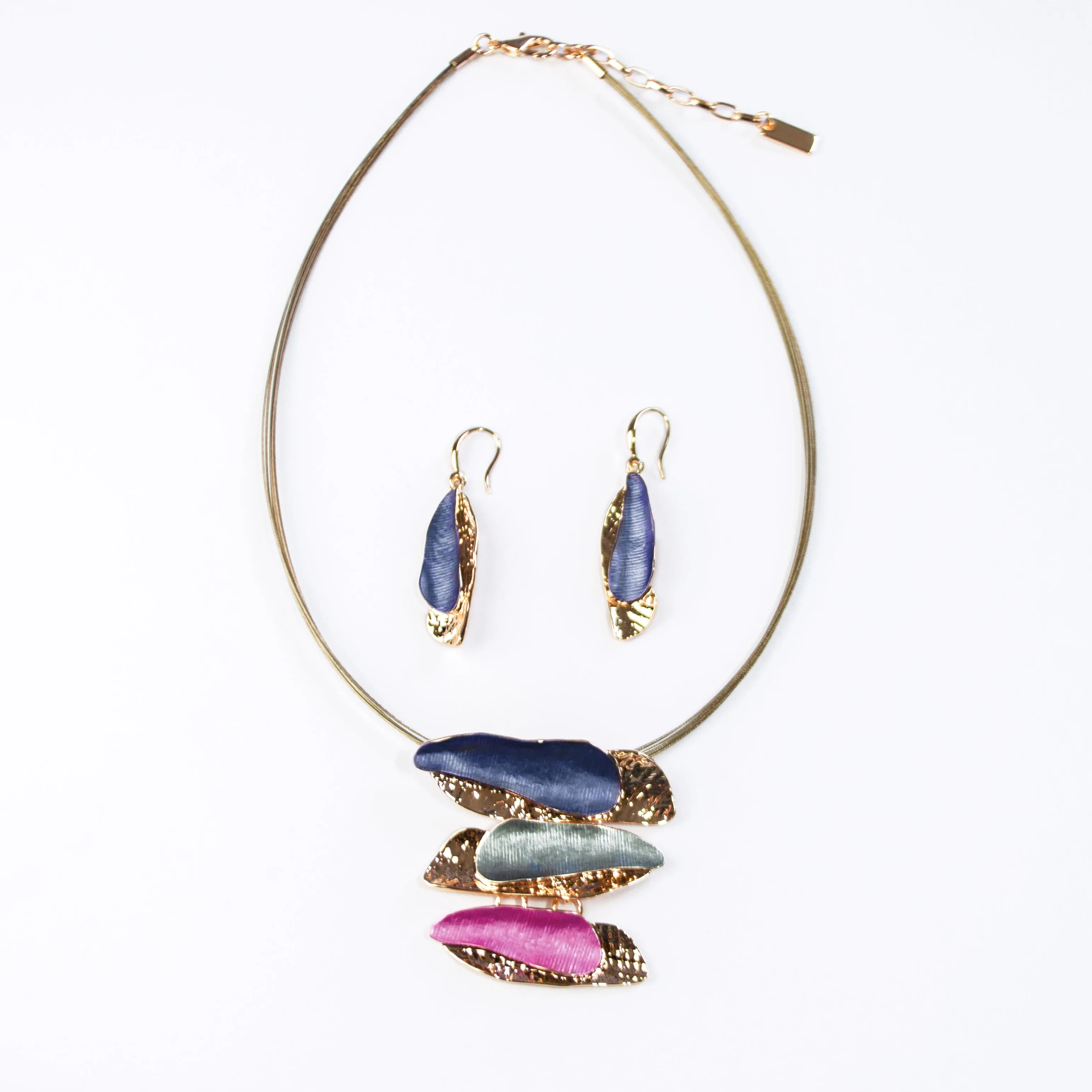 Boho Style Triple Barrette Necklace & Earrings Set
