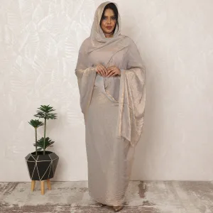 Champagne Beige Sudanese Thobe Fabric in Synthetic Chiffon with Stone Work, 4.5 Meters, 110 cm Width-D20367