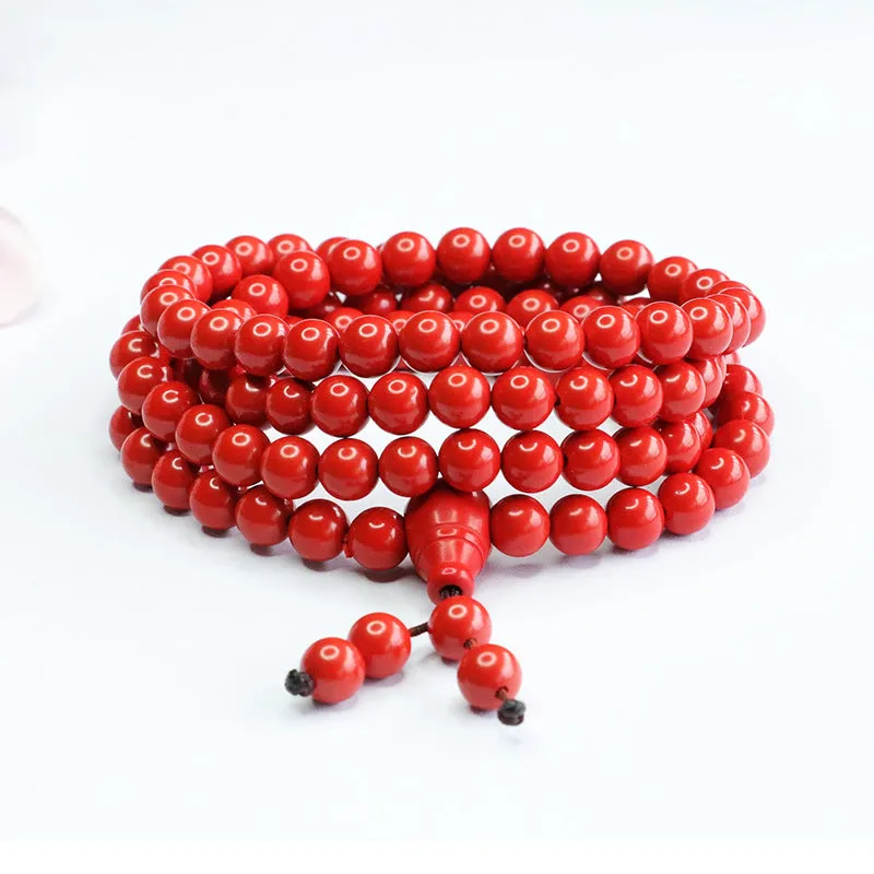 Cinnabar Red Sand Multi-ring Bracelet with 108 Beads Necklace