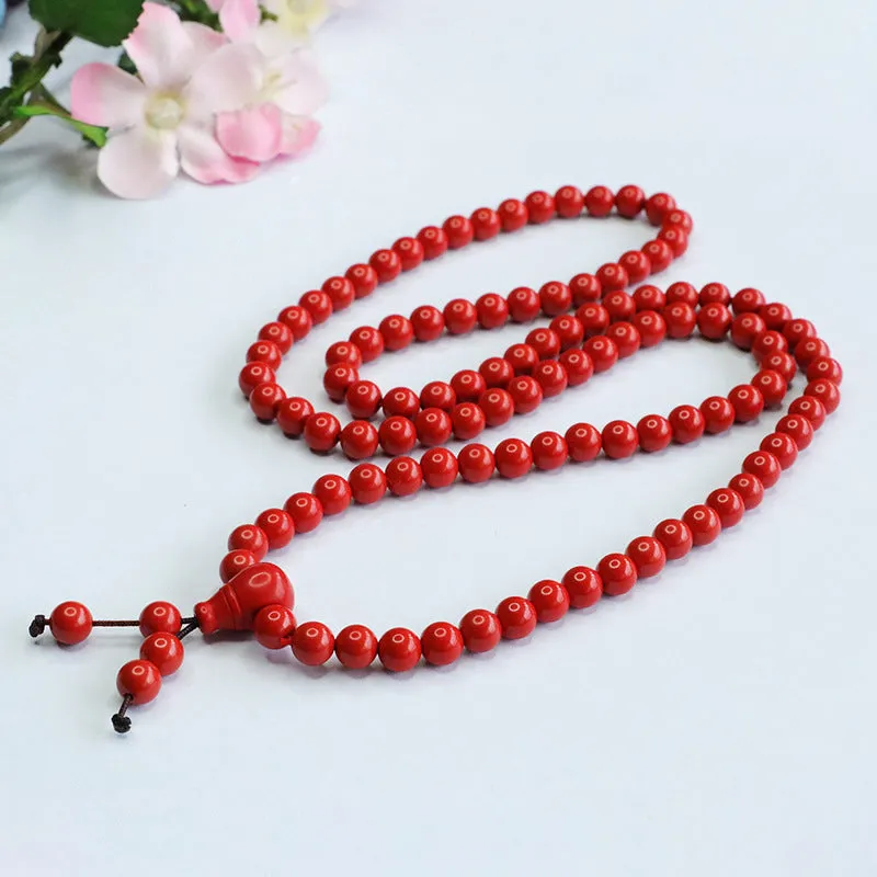 Cinnabar Red Sand Multi-ring Bracelet with 108 Beads Necklace