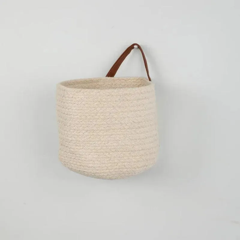 Cotton Beige Plain Basket With Handle | 6 x 7 inches