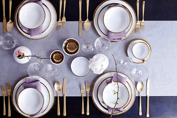 Dauville Gold Metallic Porcelain 3 Piece Dinnerware Set, Service For 1