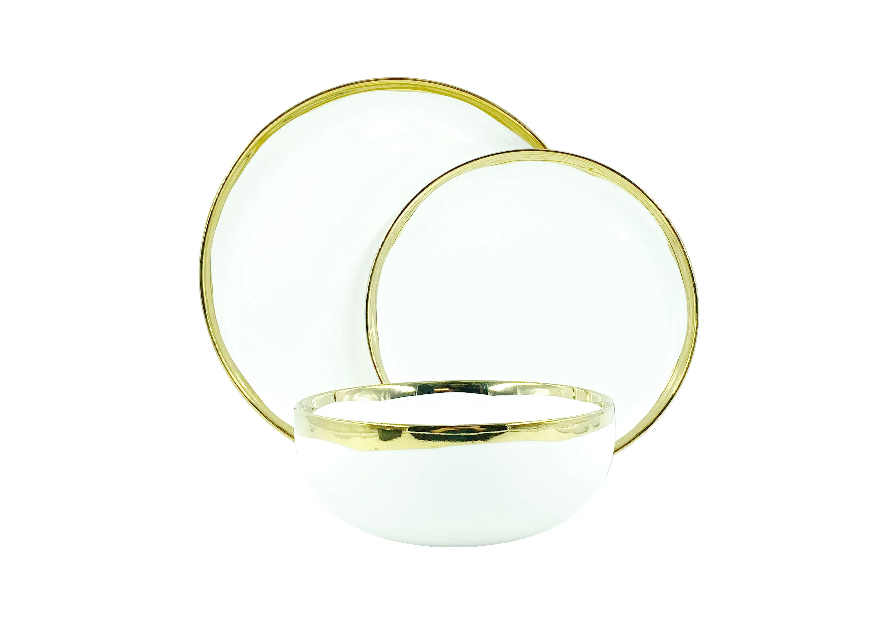 Dauville Gold Metallic Porcelain 3 Piece Dinnerware Set, Service For 1