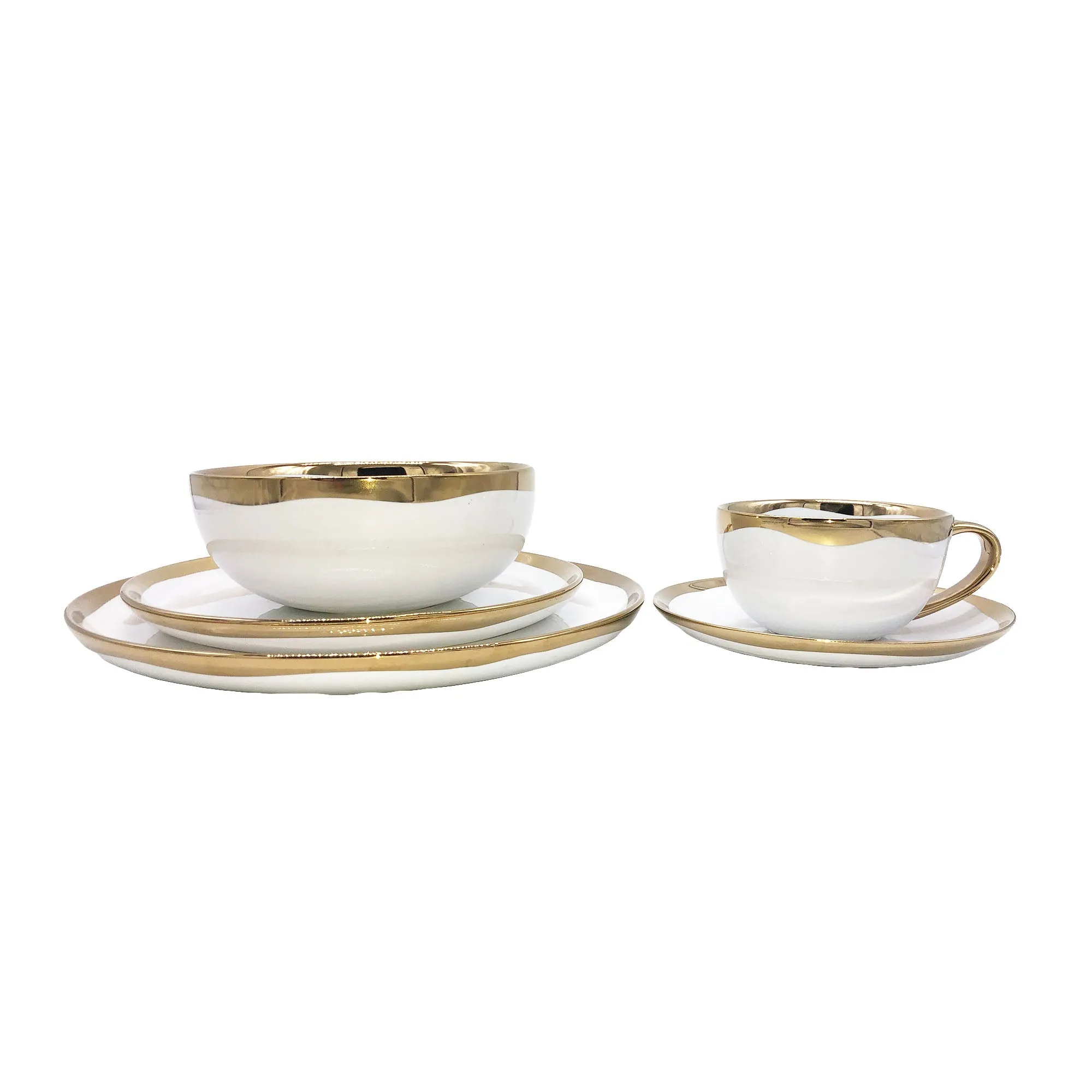 Dauville Gold Metallic Porcelain 5 Piece Dinnerware Set, Service For 1