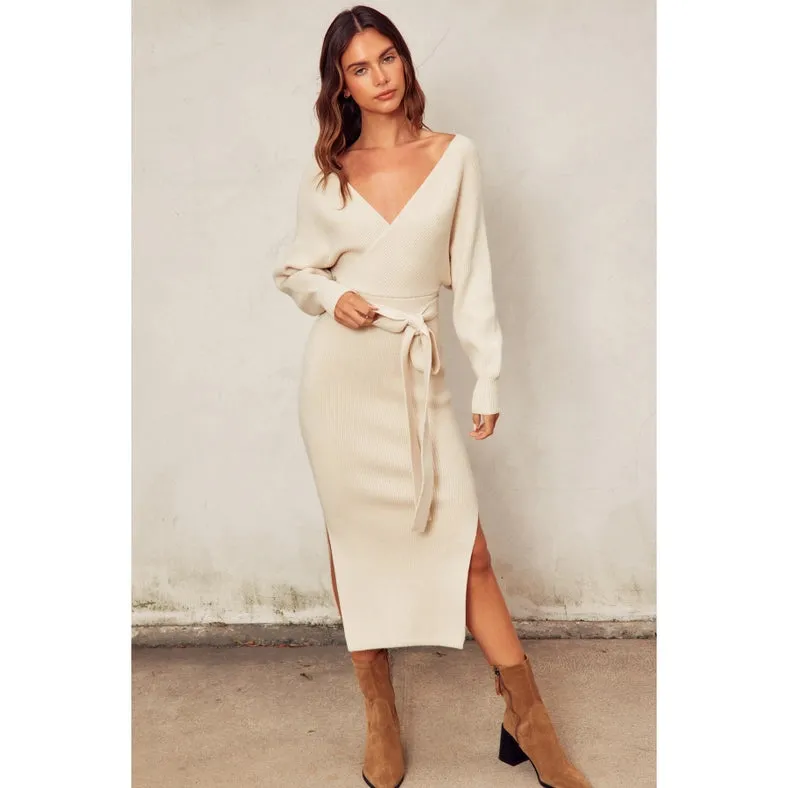 Easy To Love Knitted Midi Dress CREAM