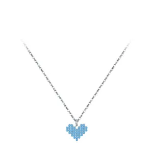Elegant Heart-shaped Turquoise and Zircon Silver Necklace