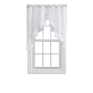 Ellis Stacey 1.5" Rod Pocket High Quality Fabric Solid Color Window Ruffled Swag 60"x38" White