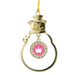 Gold Pink Princess Circle Charm Snowman Ornament