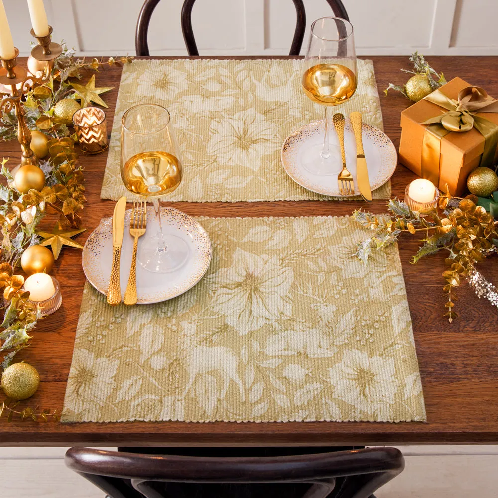 Gold Stag Set of 4 Christmas Festive Placemats Gold