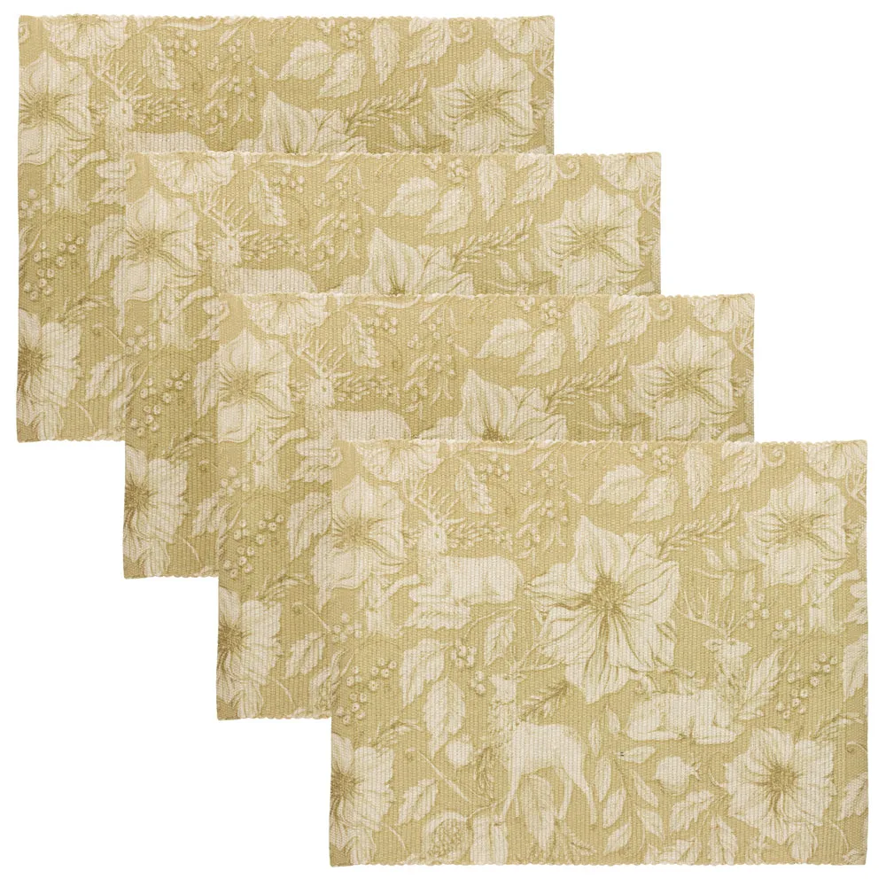 Gold Stag Set of 4 Christmas Festive Placemats Gold