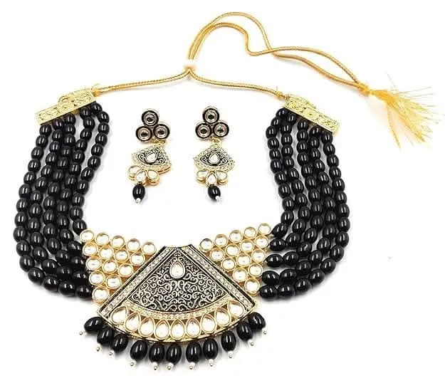 Handmade ad meenakari kundan chokar black color jewellery set