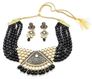Handmade ad meenakari kundan chokar black color jewellery set