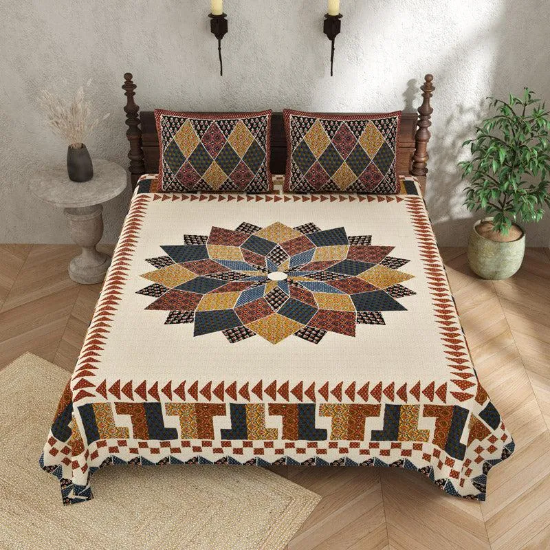 Madhura Ethnic Bedsheet - Beige