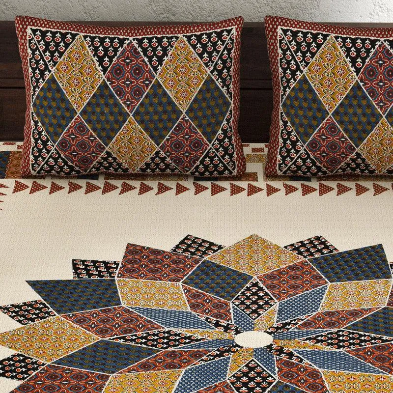 Madhura Ethnic Bedsheet - Beige