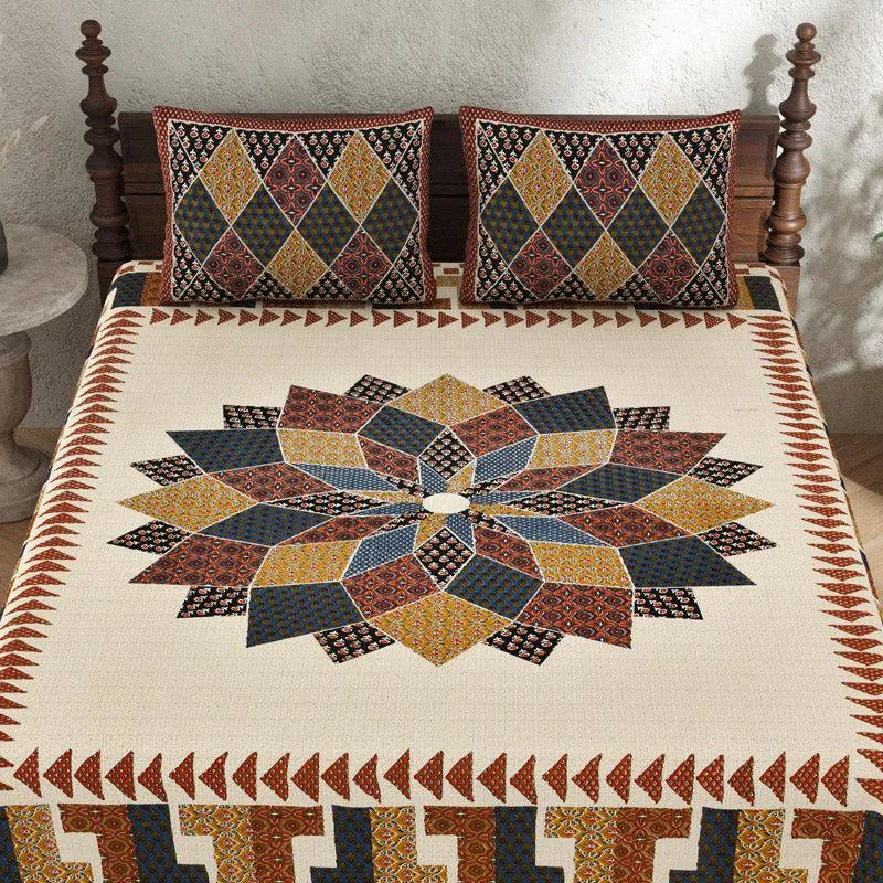 Madhura Ethnic Bedsheet - Beige