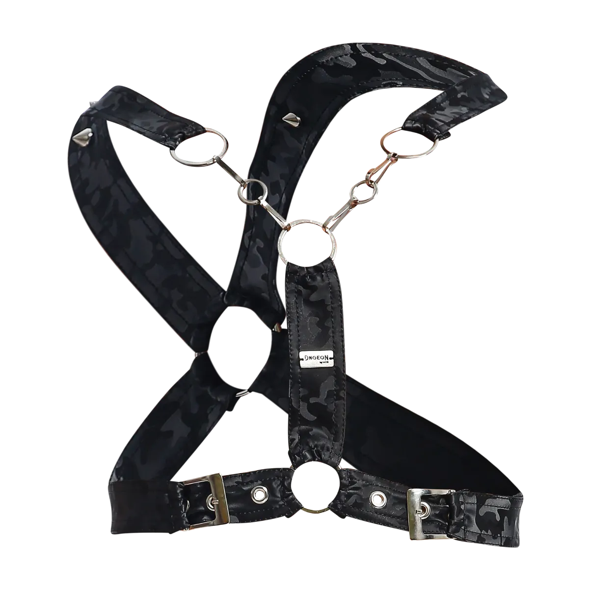 Male Basics Dngeon Leather Cross Chain Harness Black Camo One Size
