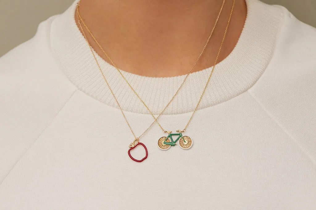 Manzana Necklace in Yellow Gold with Red Enamel