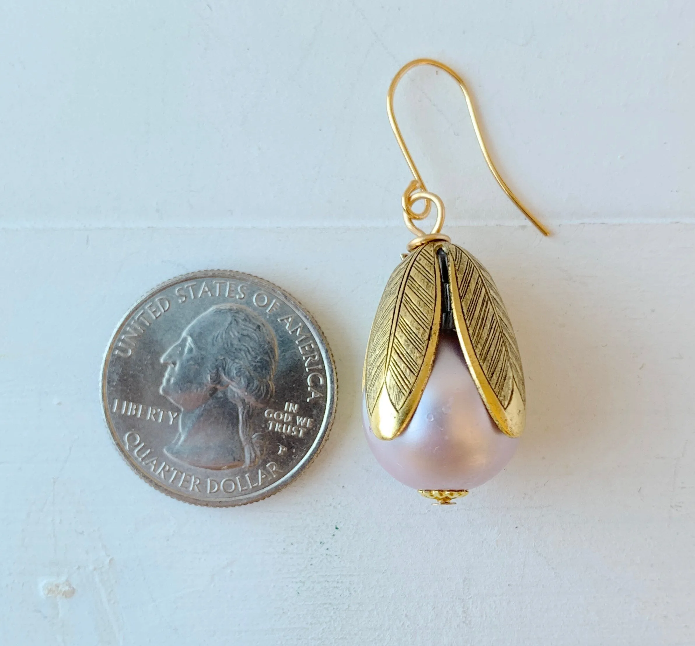Matte Glass Pearl Bead Cap Earring in Lilac - More Color Options Available