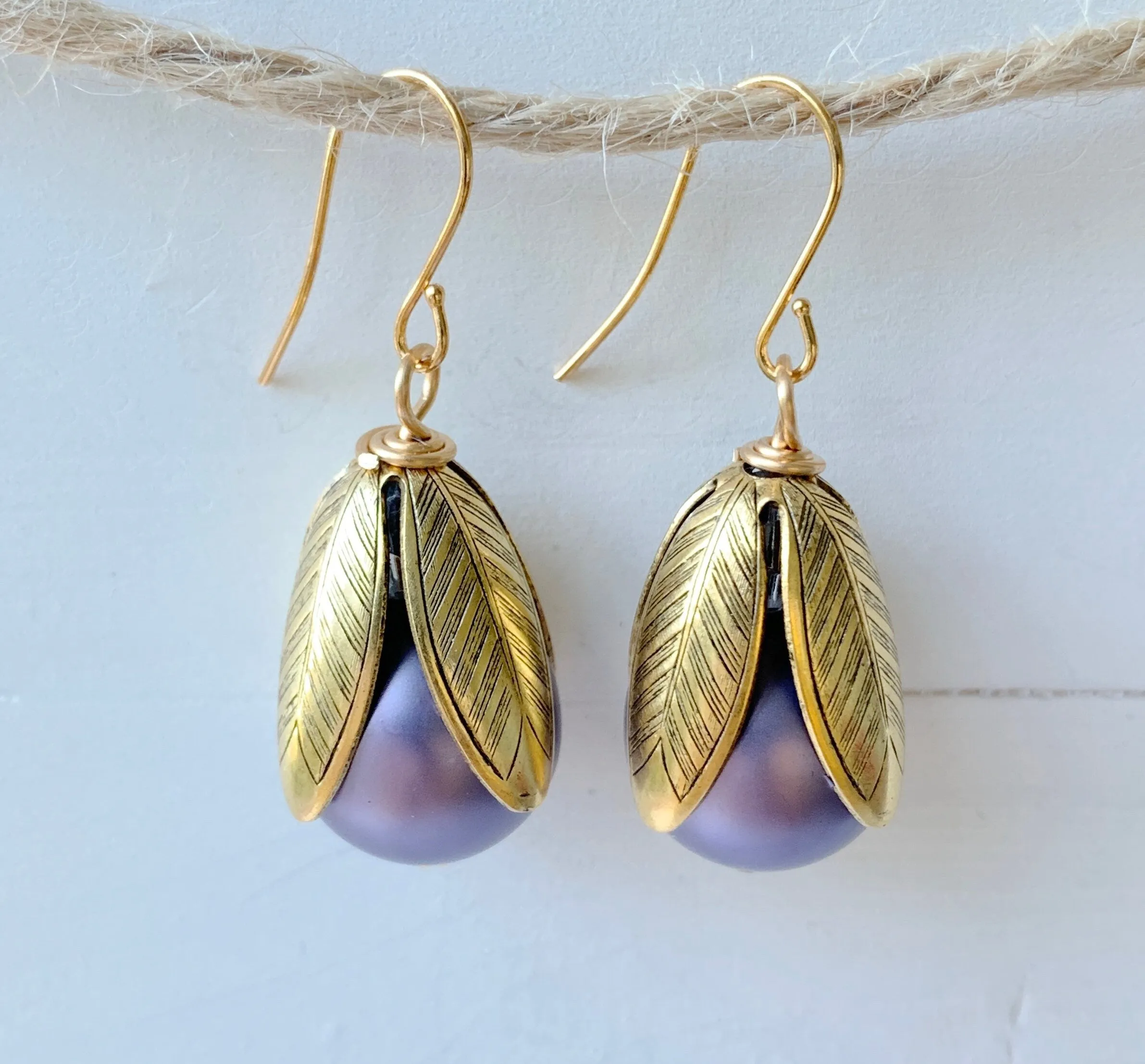 Matte Glass Pearl Bead Cap Earring in Lilac - More Color Options Available