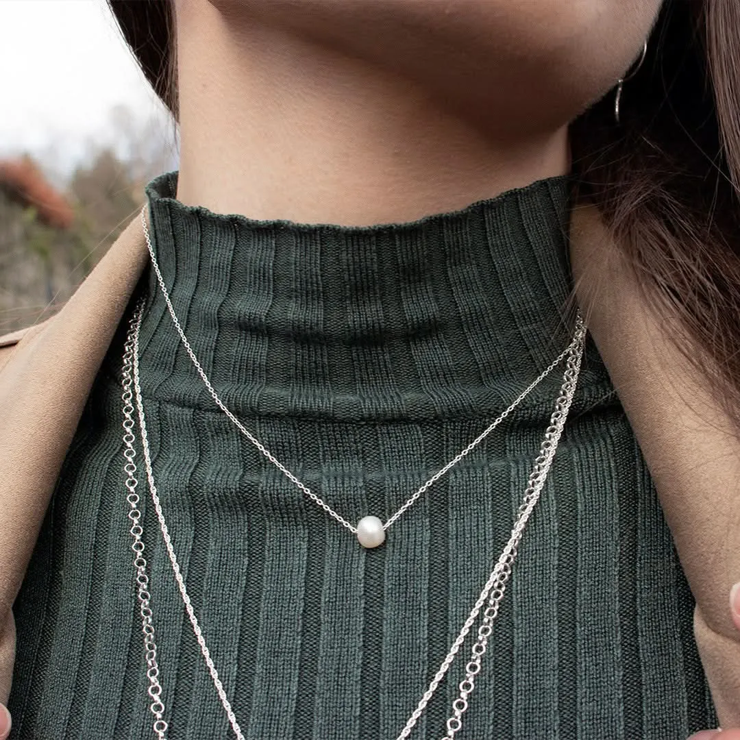 Pearl Chain Necklace | Ivory - Silver