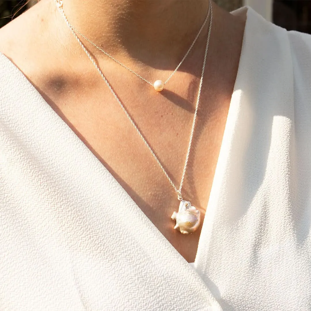 Pearl Chain Necklace | Ivory - Silver