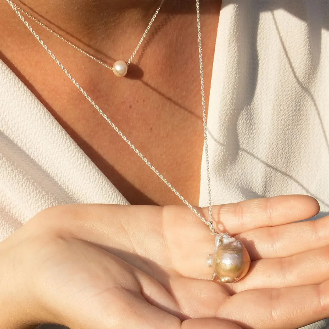 Pearl Chain Necklace | Ivory - Silver
